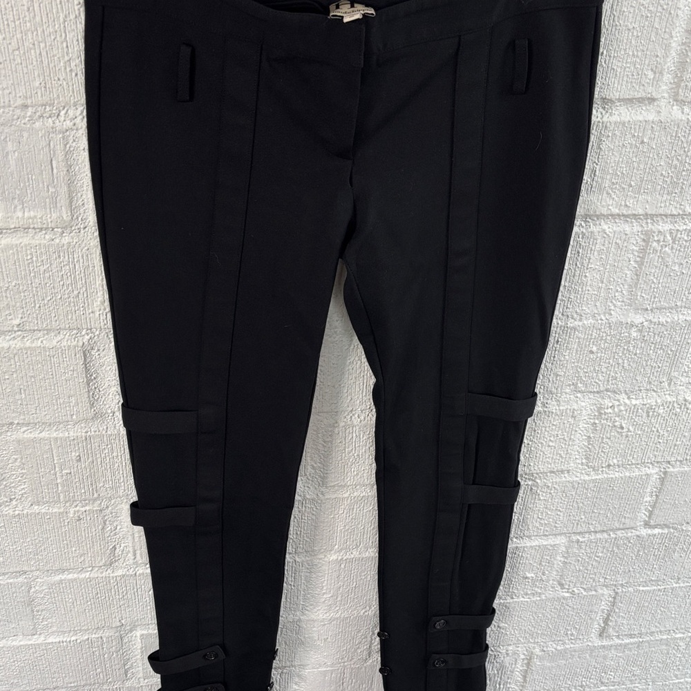 Haute Hippie Moto Low Rise Stretch Chic Black Strap Detail Pants sz M